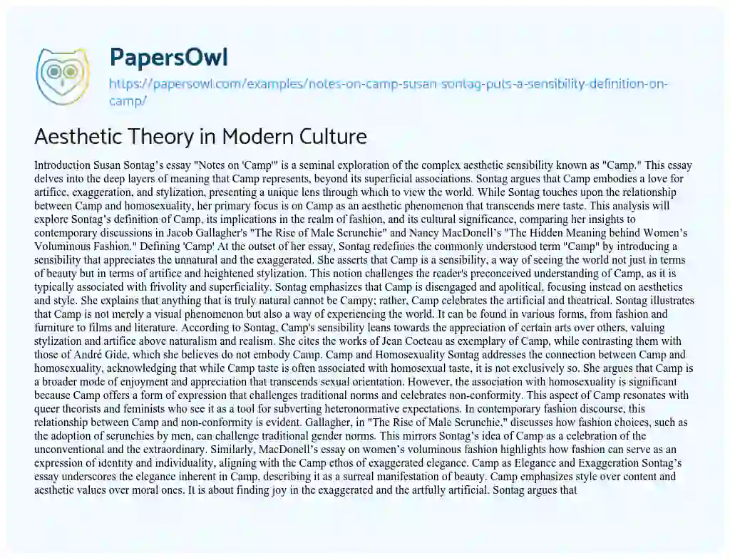 Essay on Notes on “Camp”: Susan Sontag Puts a Sensibility Definition on “Camp”