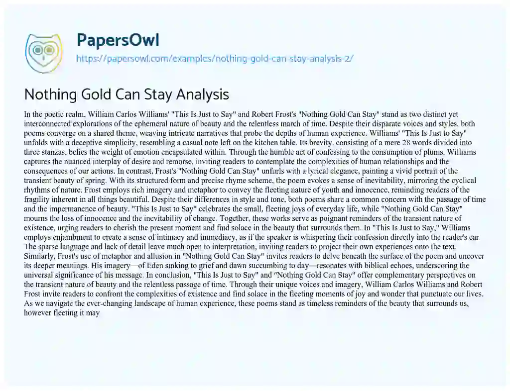 Essay on Nothing Gold Can Stay Analysis