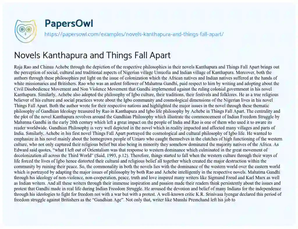 Essay on Novels Kanthapura and Things Fall Apart