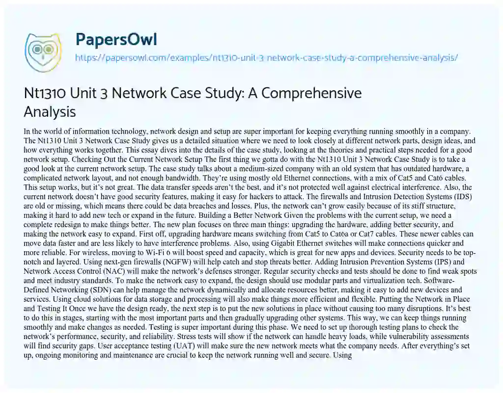 Essay on Nt1310 Unit 3 Network Case Study: a Comprehensive Analysis