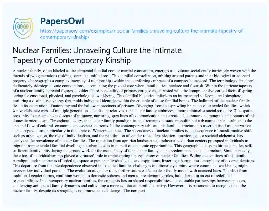 Essay on Nuclear Families: Unraveling Culture the Intimate Tapestry of Contemporary Kinship