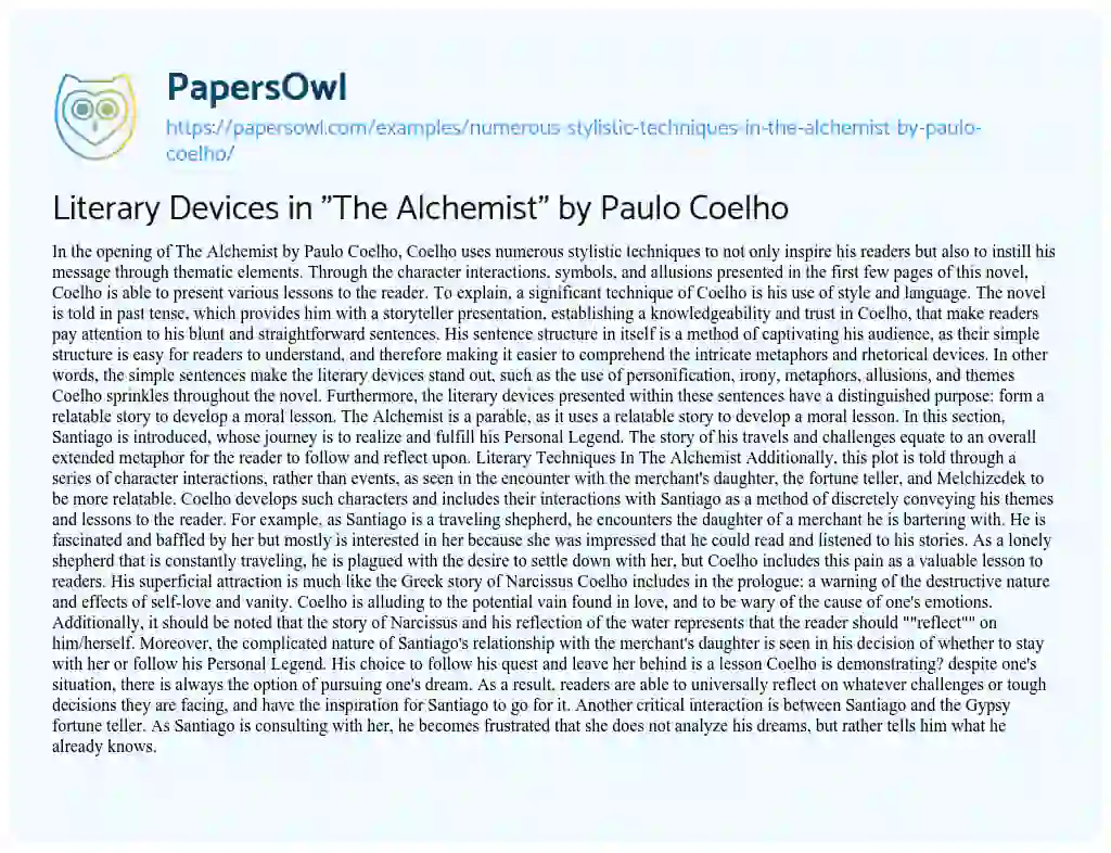 Literary Devices in “The Alchemist” by Paulo Coelho essay