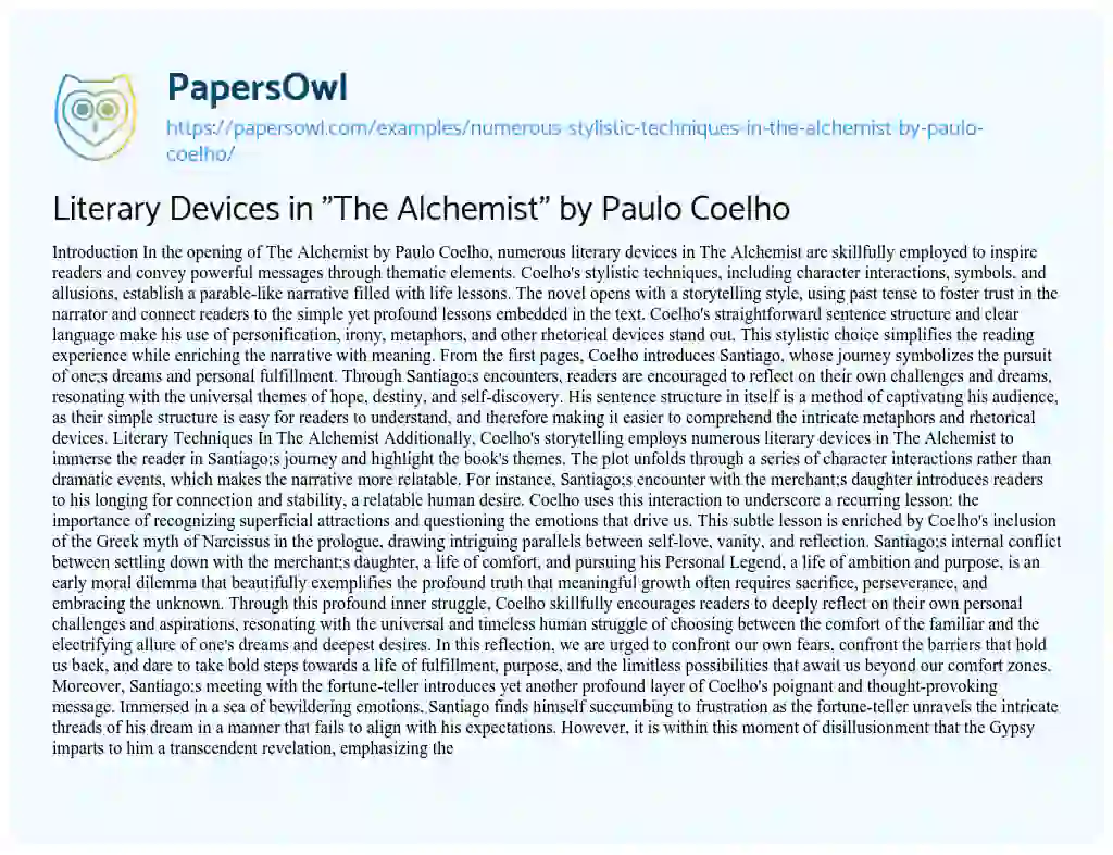 Essay on Literary Devices in “The Alchemist” by Paulo Coelho