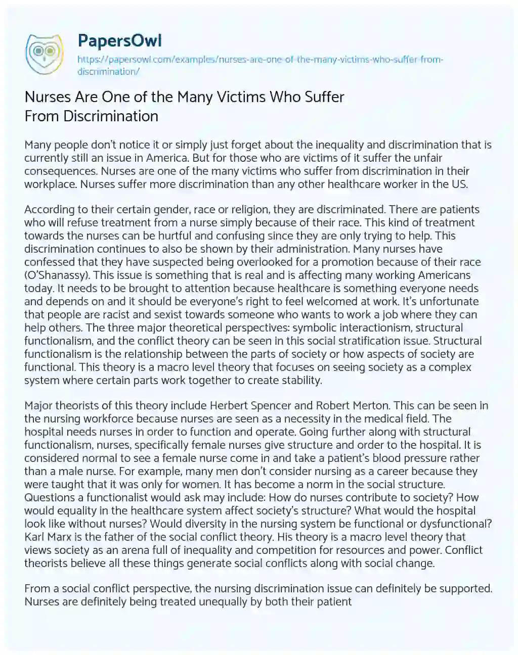 Essay on Nurses are One of the Many Victims who Suffer from Discrimination