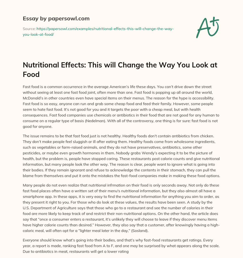 Nutritional Effects: this Will Change the Way you Look at Food Nutritional Effects: this Will Change the Way you Look at Food essay