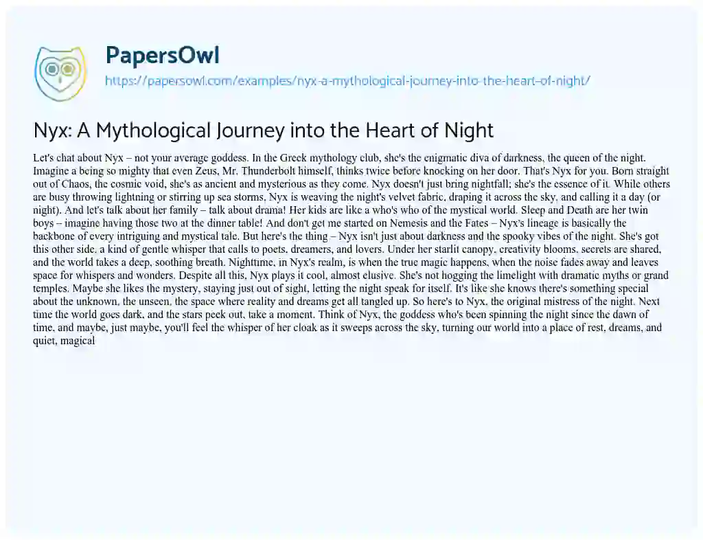 Essay on Nyx: a Mythological Journey into the Heart of Night
