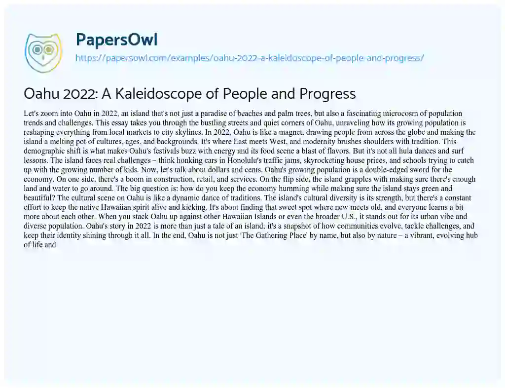 Essay on Oahu 2022: a Kaleidoscope of People and Progress