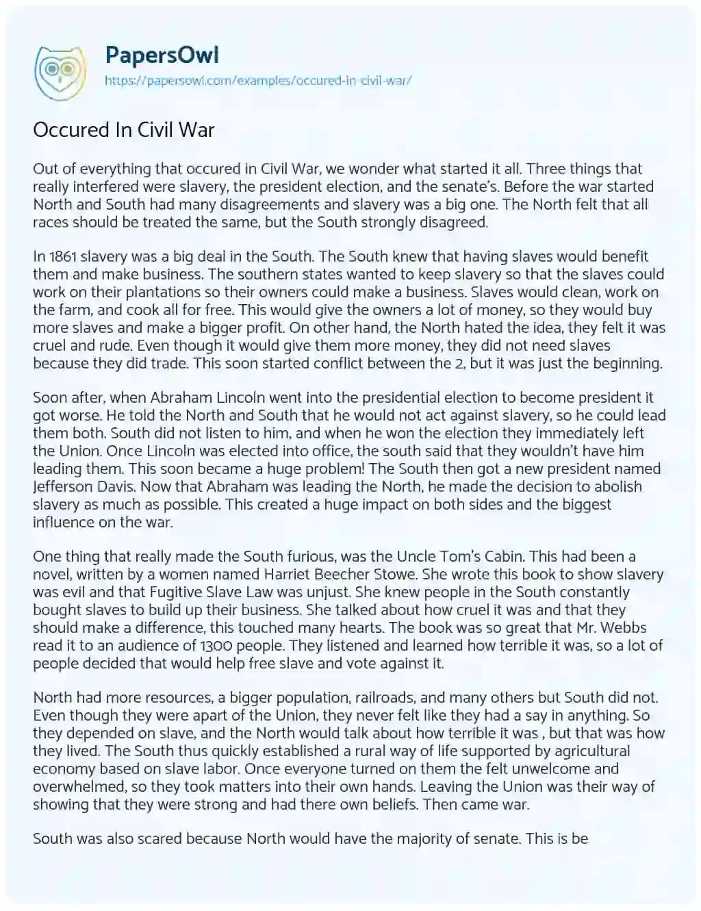 Essay on Occured in Civil War
