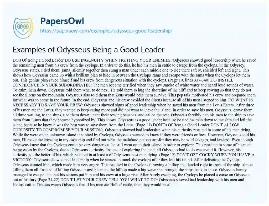 Essay on Examples of Odysseus being a Good Leader