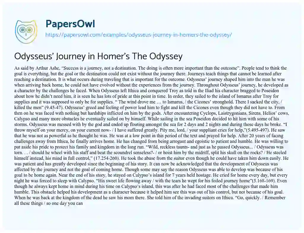 Essay on Odysseus’ Journey in Homer’s the Odyssey