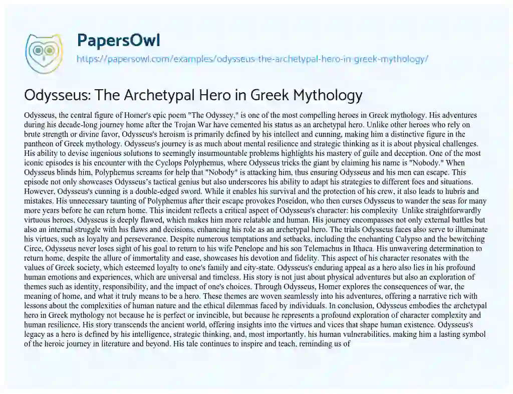 Essay on Odysseus: the Archetypal Hero in Greek Mythology