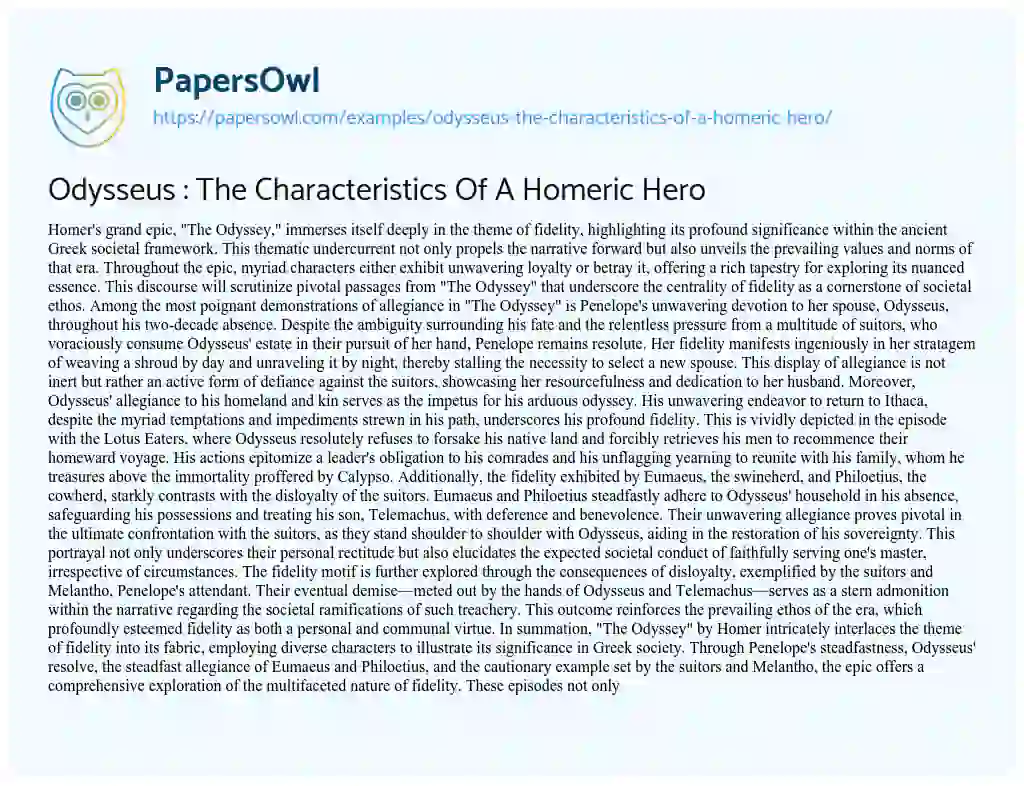 Essay on Odysseus : The Characteristics Of A Homeric Hero