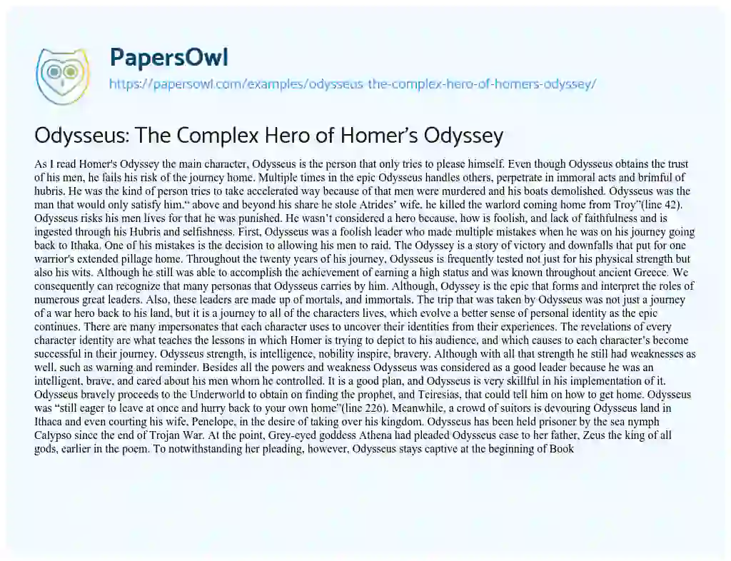 Essay on Odysseus: the Complex Hero of Homer’s Odyssey