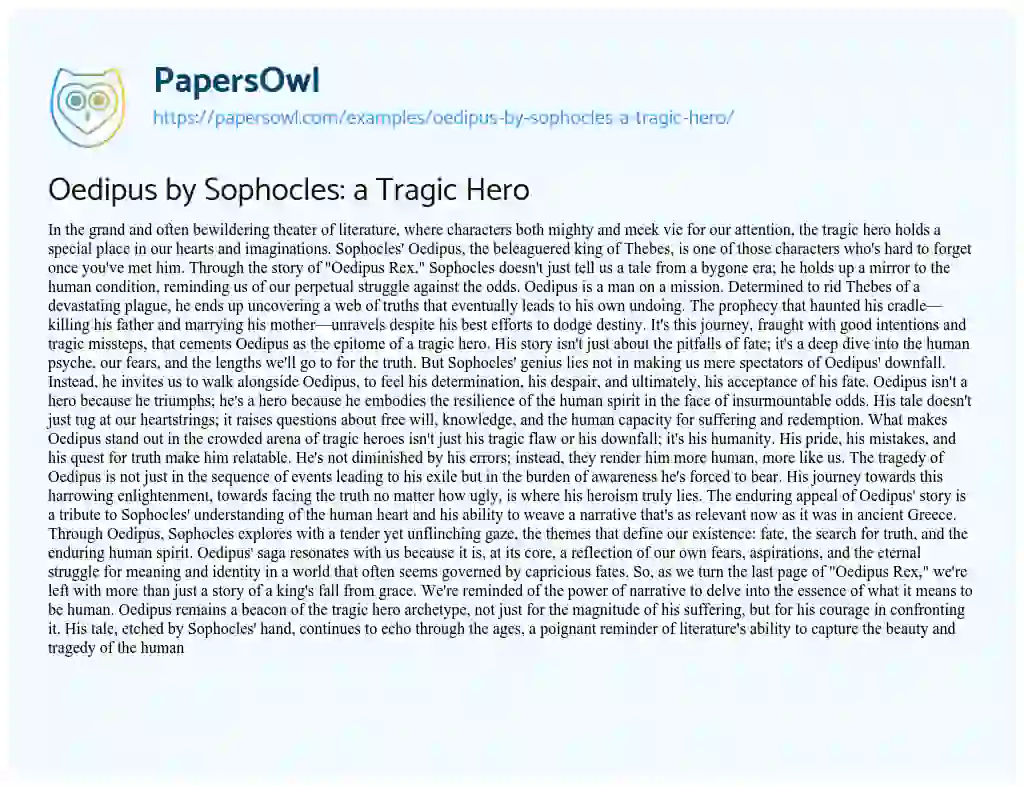 Essay on Oedipus by Sophocles: a Tragic Hero