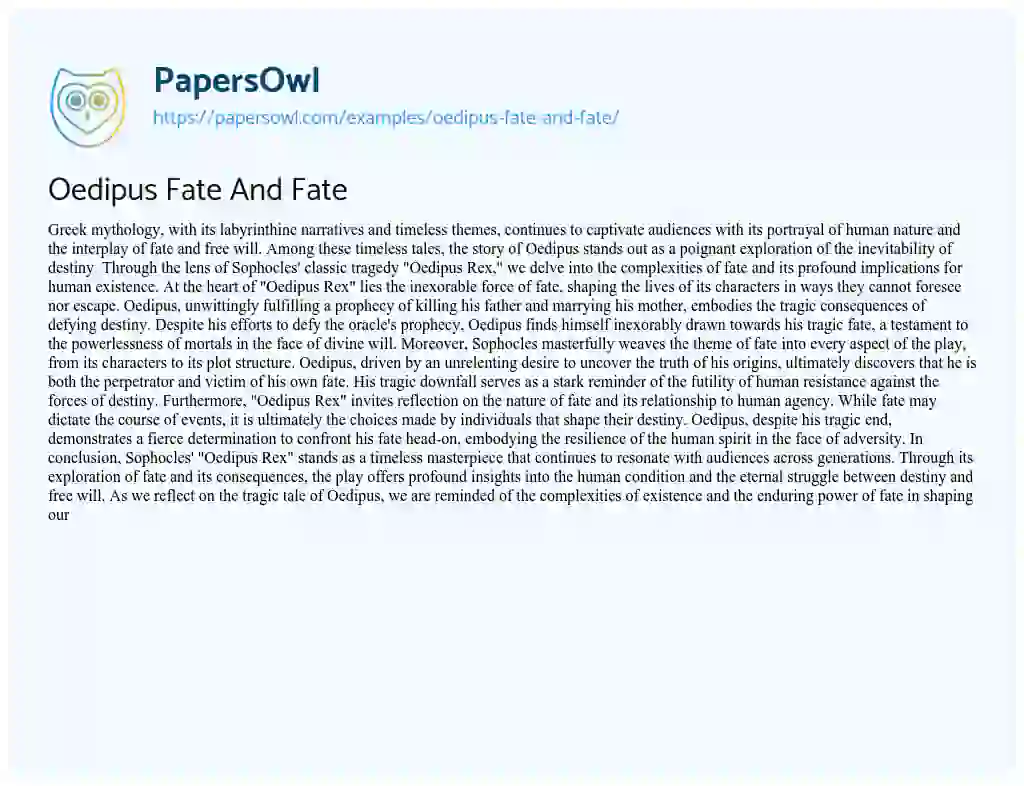 Essay on Oedipus Fate and Fate