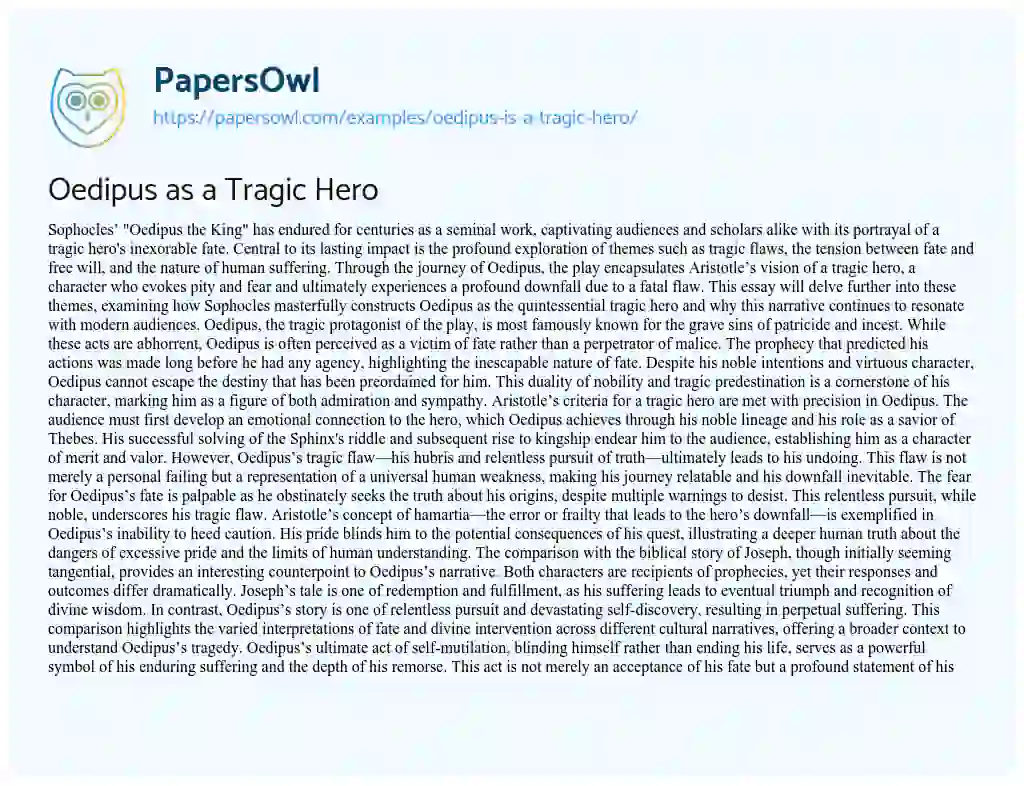 Essay on Oedipus is a Tragic Hero