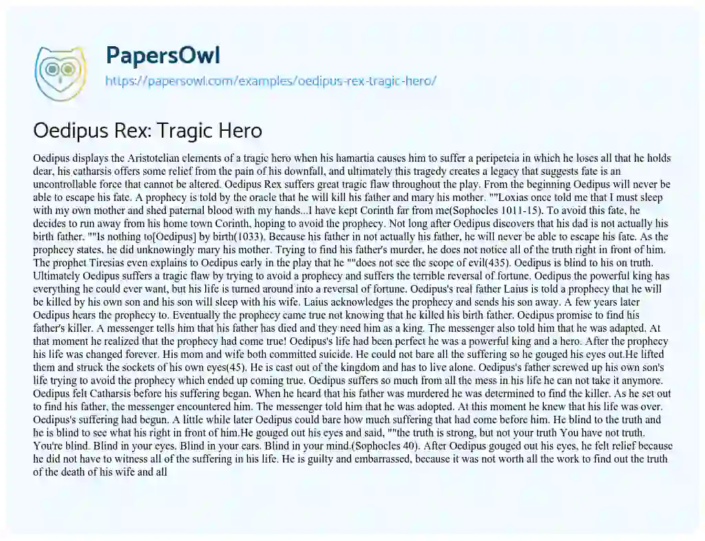 Essay on Oedipus Rex: Tragic Hero