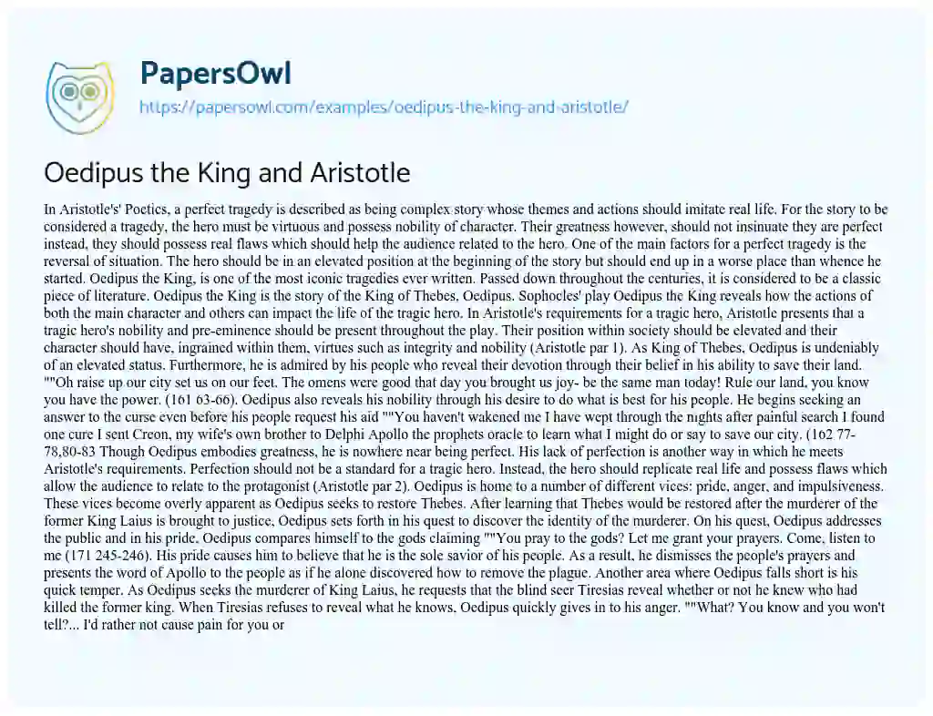 Essay on Oedipus the King and Aristotle