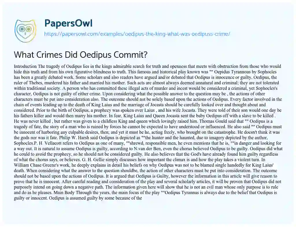 Essay on What Crimes did Oedipus Commit?