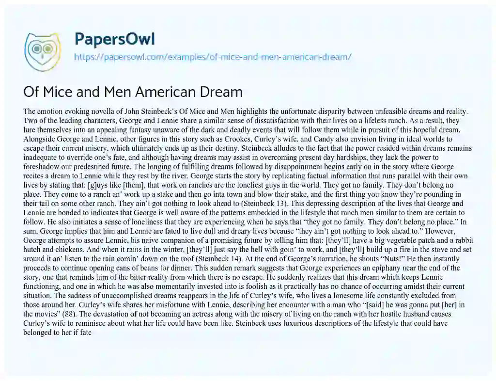 Of Mice and Men American Dream essay