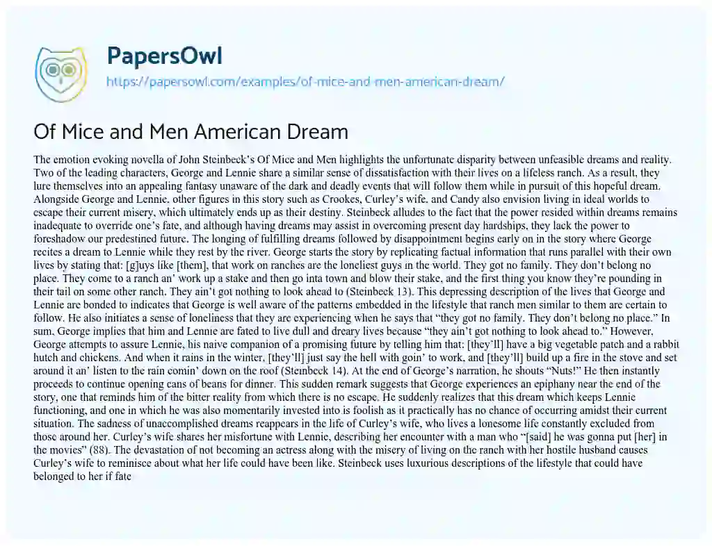 Essay on Of Mice and Men American Dream