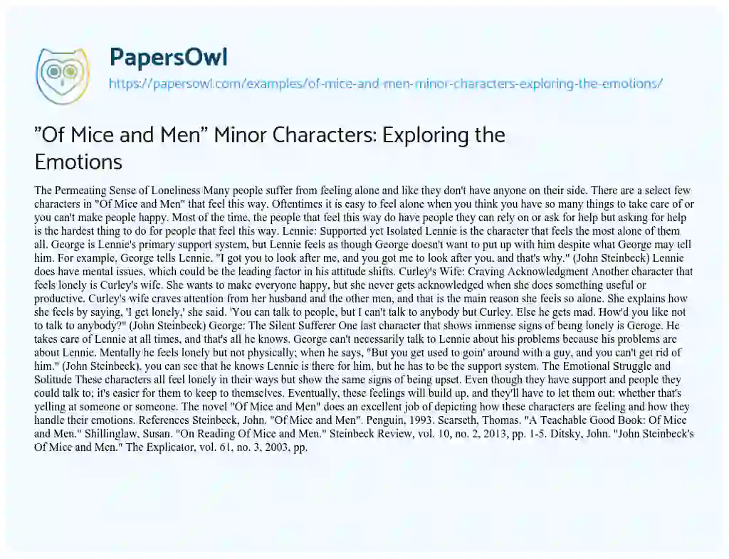 Essay on “Of Mice and Men” Minor Characters: Exploring the Emotions