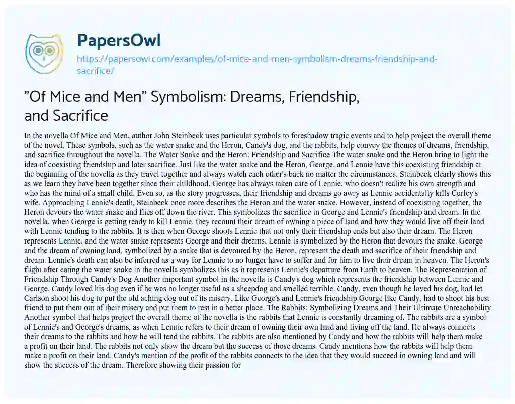 Essay on “Of Mice and Men” Symbolism: Dreams, Friendship, and Sacrifice