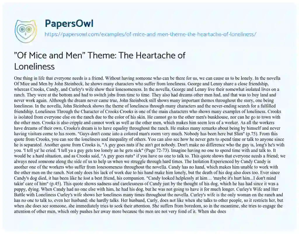 Essay on “Of Mice and Men” Theme: the Heartache of Loneliness