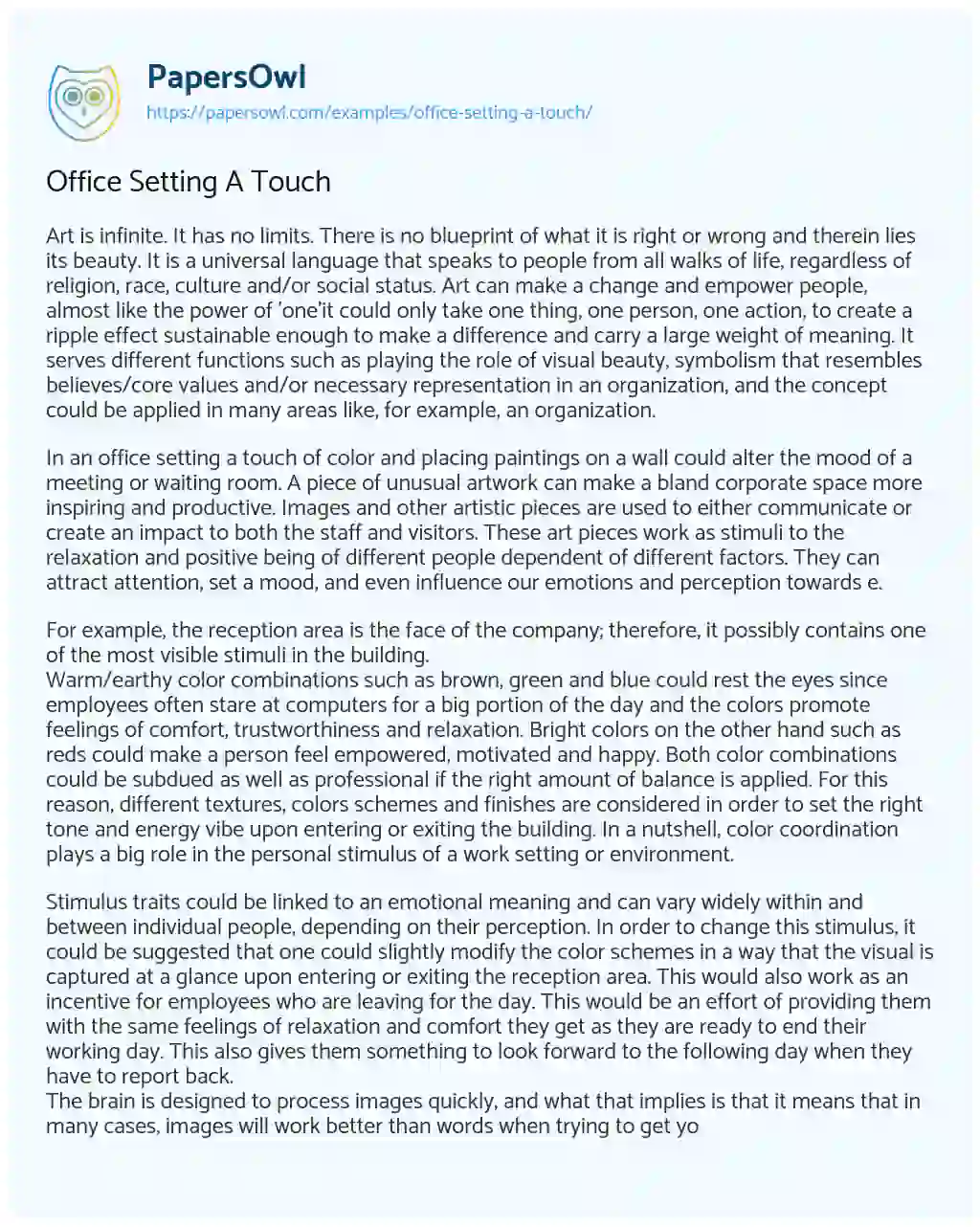 Office Setting a Touch essay