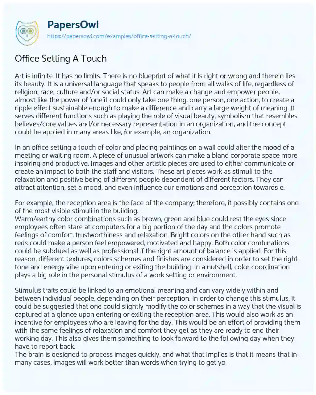 Essay on Office Setting a Touch