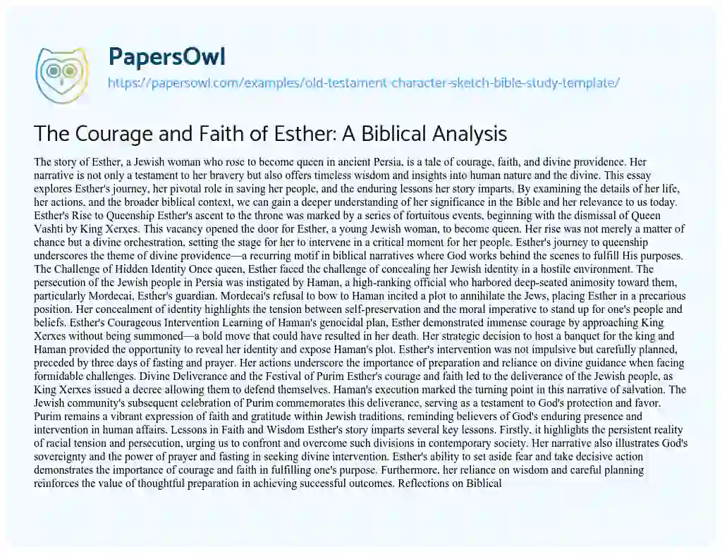 Essay on Old Testament Character Sketch Bible Study Template