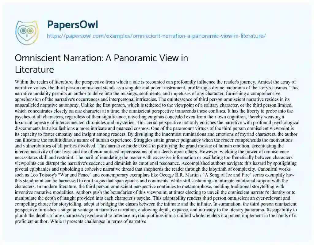 Essay on Omniscient Narration: a Panoramic View in Literature