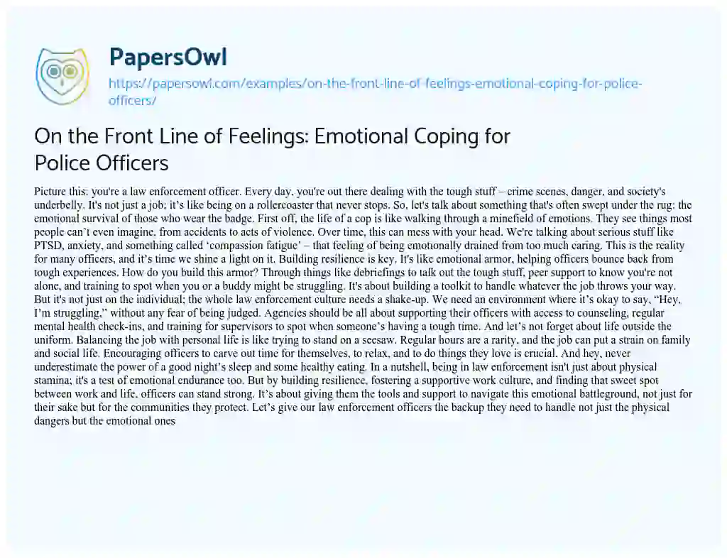 Essay on On the Front Line of Feelings: Emotional Coping for Police Officers