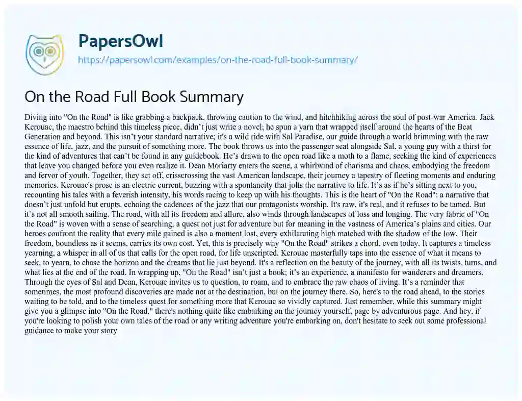 Essay on On the Road Full Book Summary