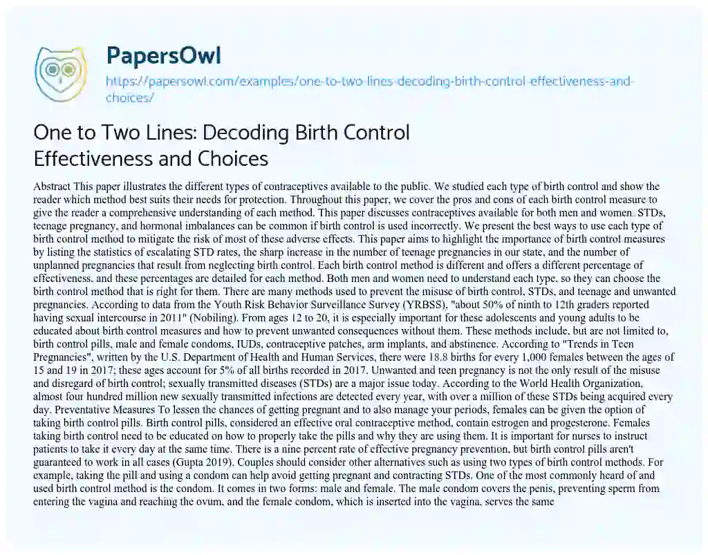 Essay on One to Two Lines: Decoding Birth Control Effectiveness and Choices