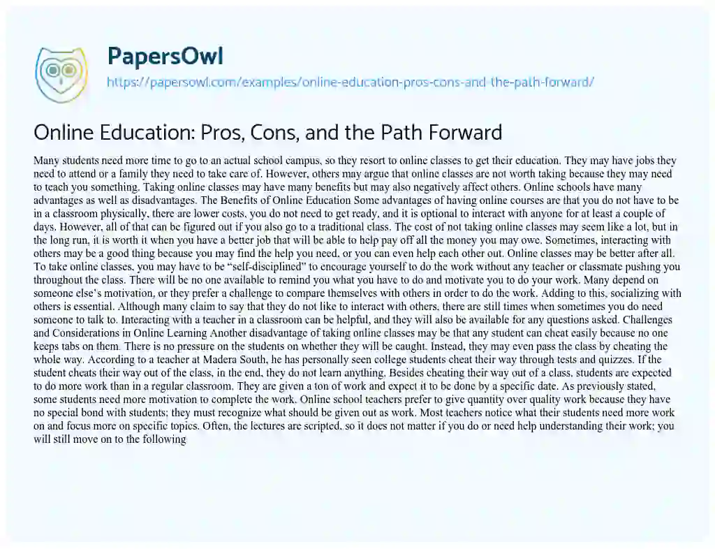 Essay on Online Education: Pros, Cons, and the Path Forward