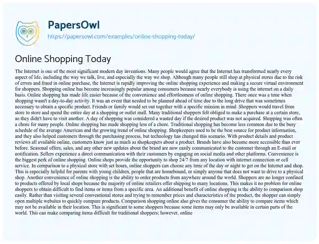 Essay on Online Shopping Today