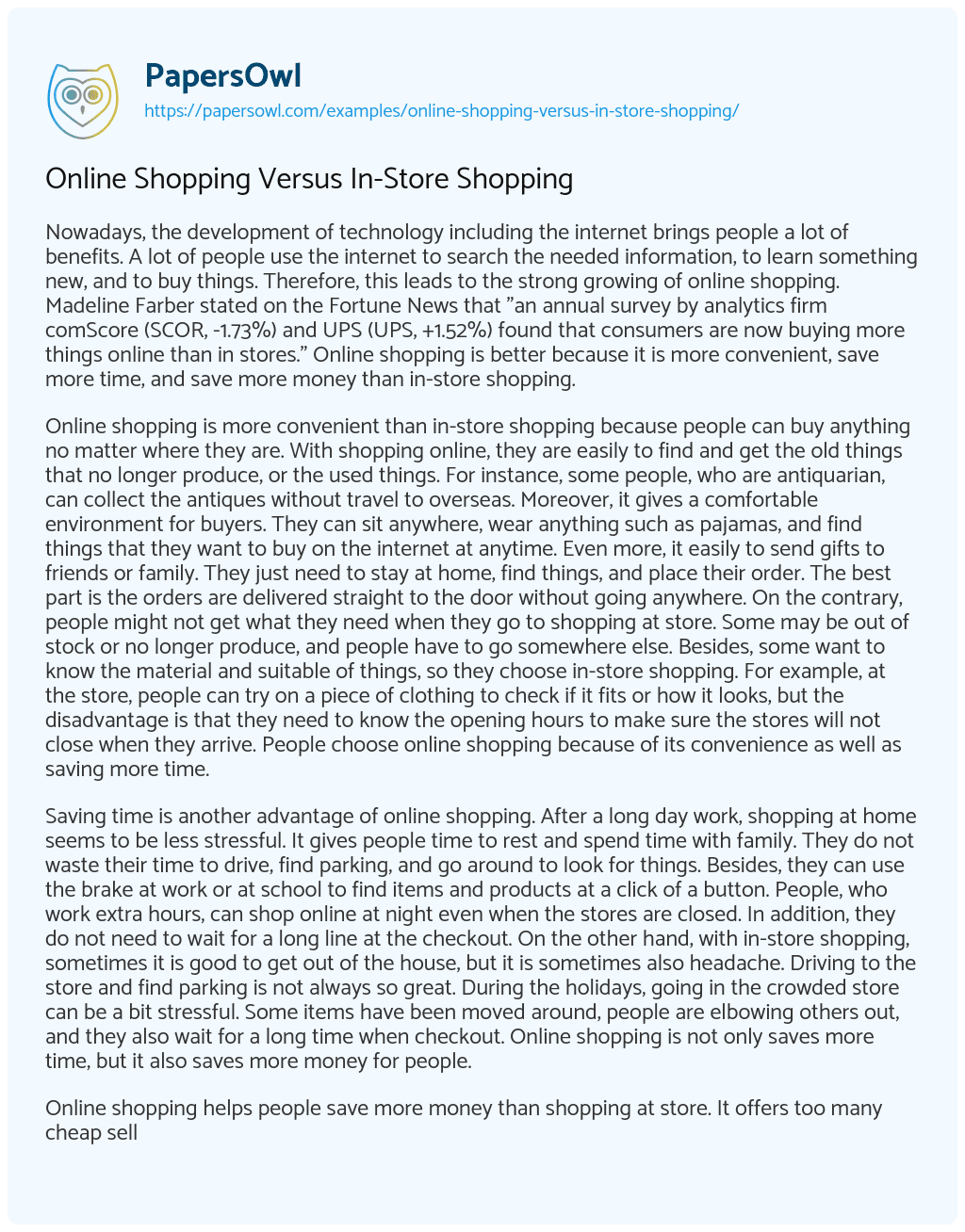 Online Shopping Versus In-Store Shopping essay