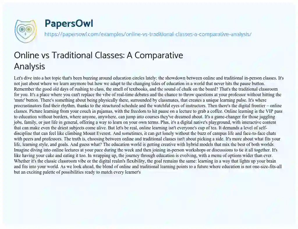 Essay on Online Vs Traditional Classes: a Comparative Analysis