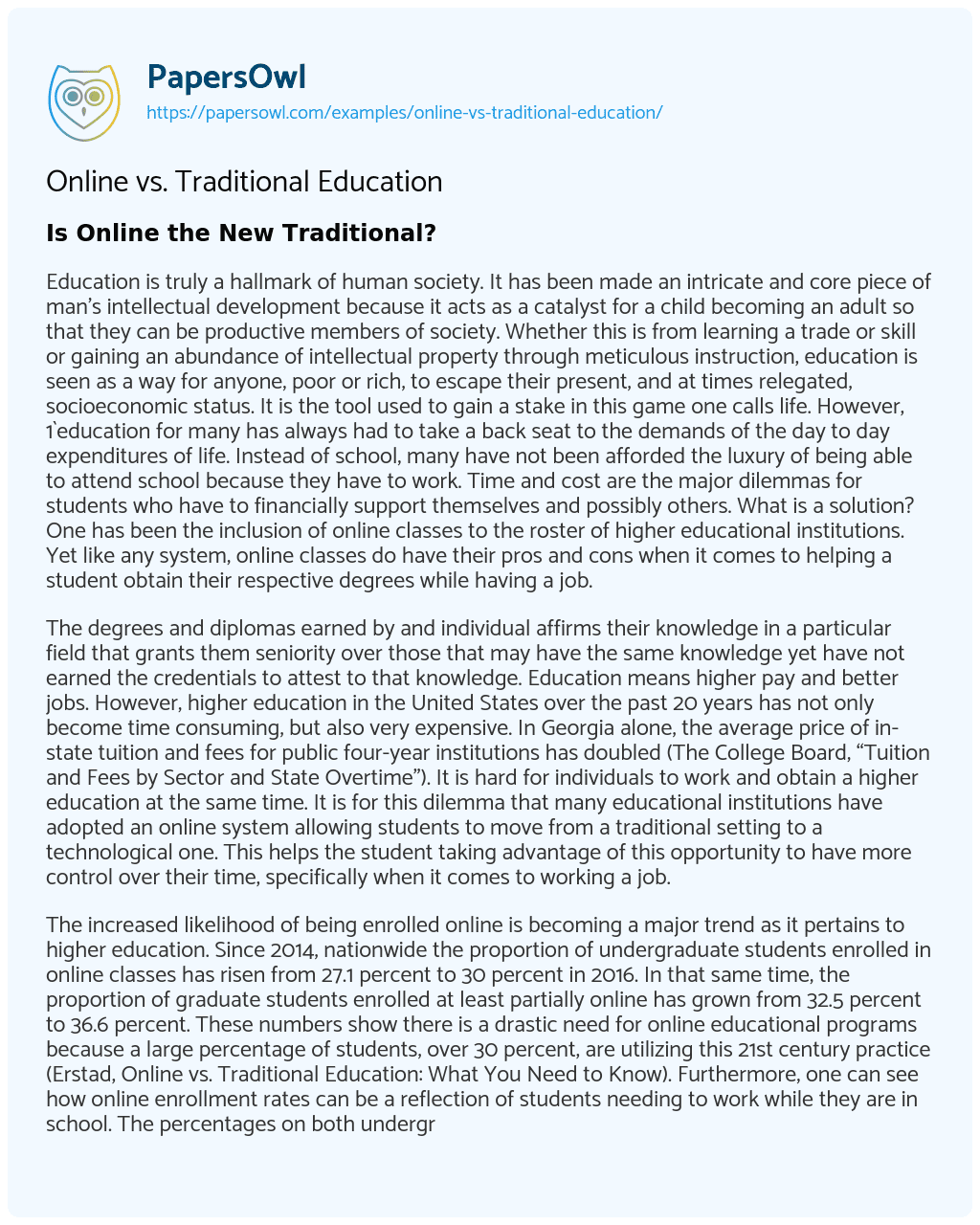 online vs traditional school essay