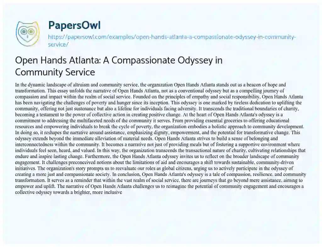 Essay on Open Hands Atlanta: a Compassionate Odyssey in Community Service