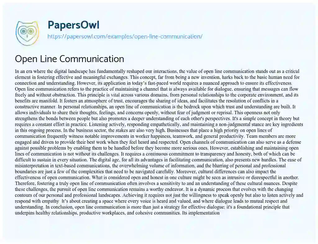Essay on Open Line Communication