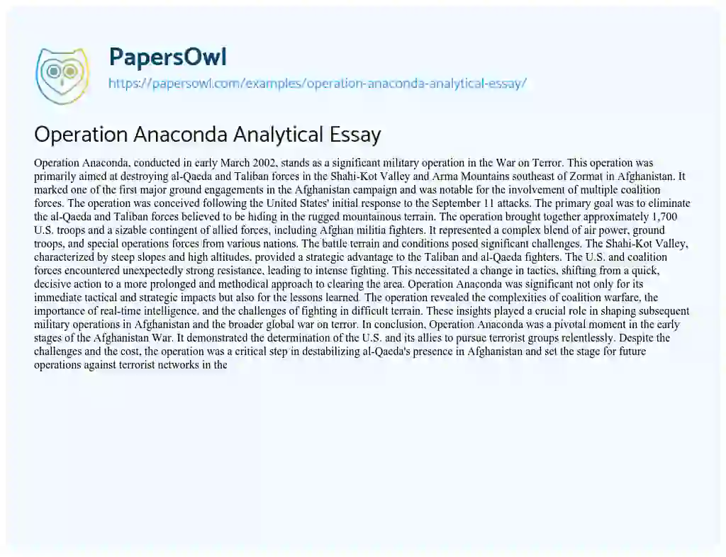 Essay on Operation Anaconda Analytical Essay