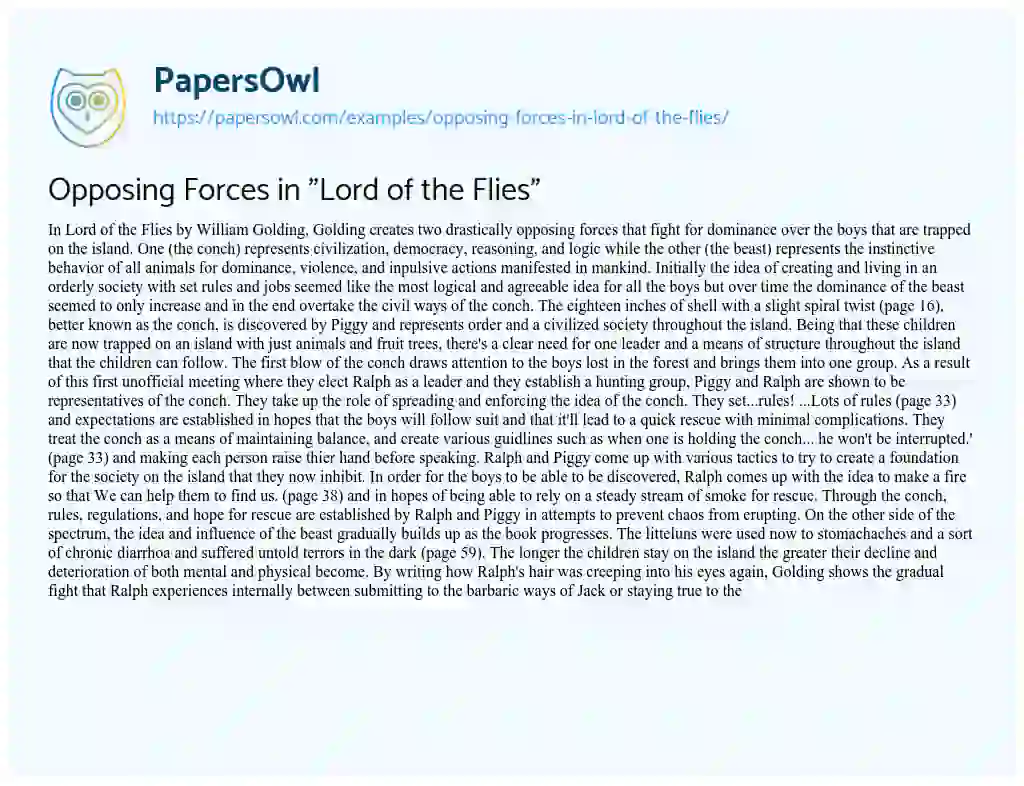 Essay on Opposing Forces in “Lord of the Flies”