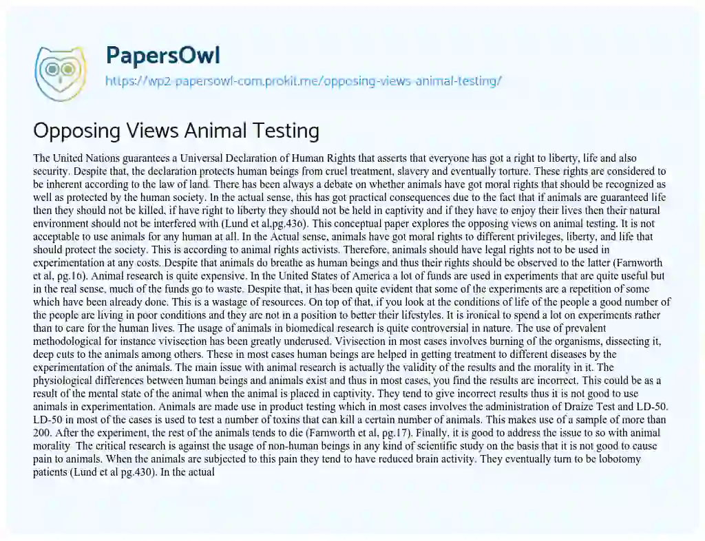 Essay on Opposing Views Animal Testing
