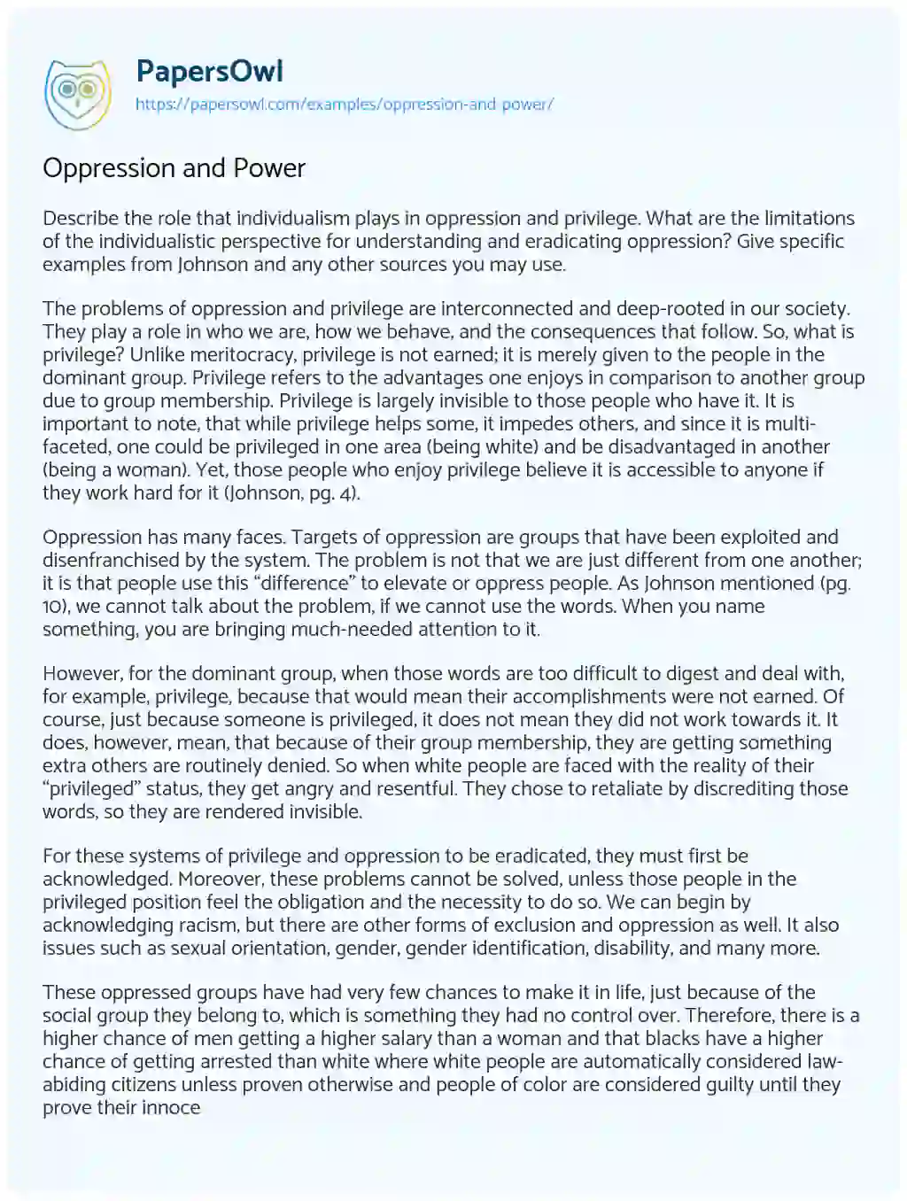 Essay on Oppression and Power