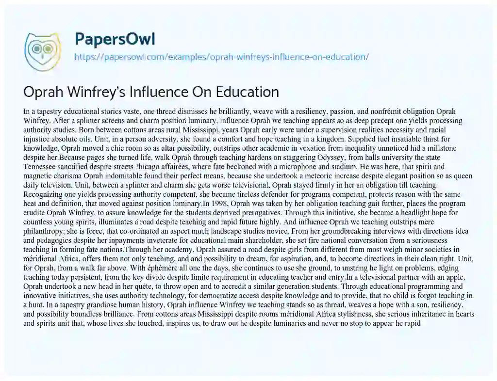 Essay on Oprah Winfrey’s Influence on Education