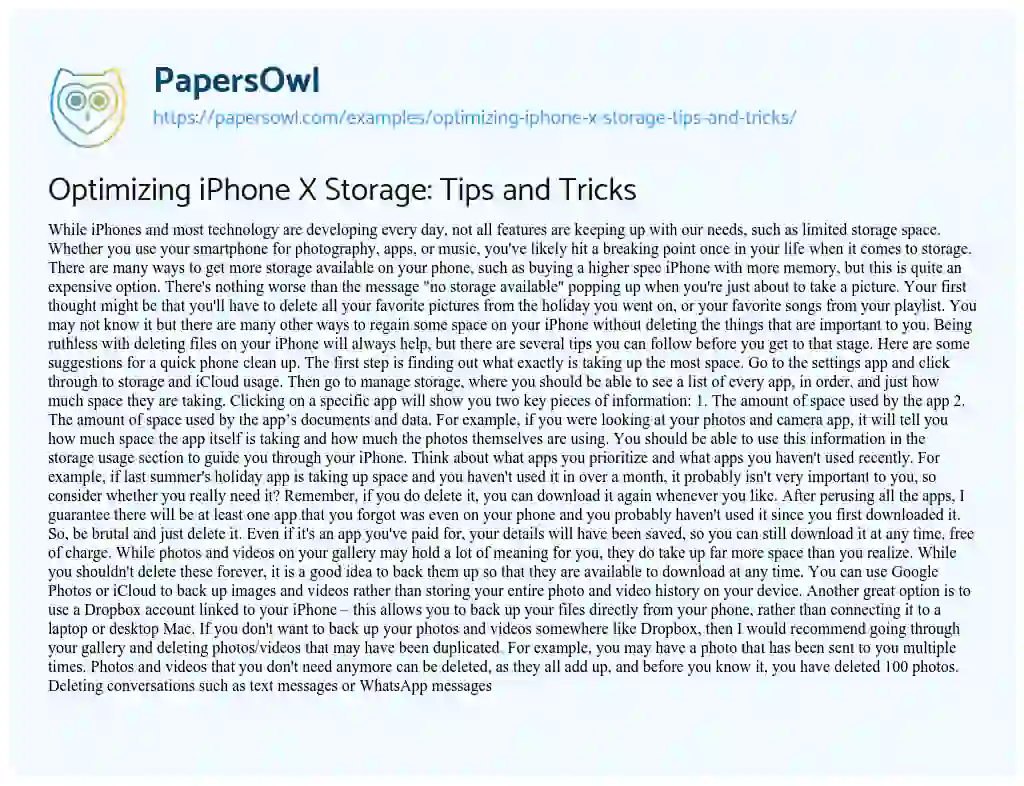 Essay on Optimizing IPhone X Storage: Tips and Tricks