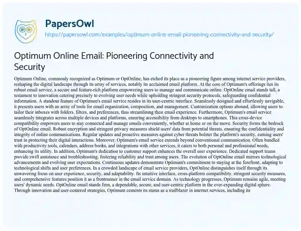 Essay on Optimum Online Email: Pioneering Connectivity and Security