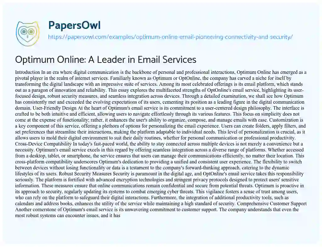Essay on Optimum Online: A Leader in Email Services